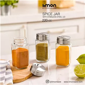 جا ادویه شیشه‌ای لیمون ۲۲۰ سی‌سی درب استیل (کد ۲۴۲۰)