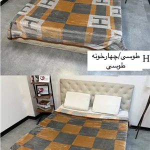 پتو چهارفصل طرح دار دورو برند بونیتو دونفره کد8(ال وی طوسی/چهارخونه طوسی)