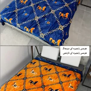 پتو چهارفصل یکنفره دورو طرح دار برند sky (هرمس نارنجی/LV سبز )