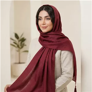شال الیزه چاپی ورساچه مجلسی منگوله دار زرشکی