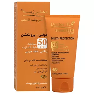 کرم ضد آفتاب رنگی + SPF 50 مولتی پروتکشن دکتر ژیلا  فاقد چربی 50 گرم