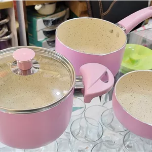 سرویس قابلمه نوزاد چهار پارچه گرانیت عروس تفلون مدل نلیا رنگ صورتی