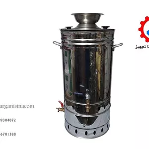 سماور صنعتی 90 لیتری گازی هیئتی برند ایران استیل کار اورجینال به همراه جای قوری
