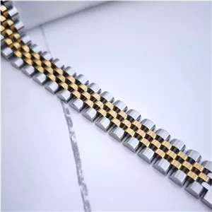 دستبند مردانه طلایی نقره ای رولکس استیل پهن