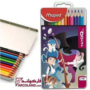 مداد رنگی 12 رنگ مپد مدل Tatooجعبه فلزیMaped colour pencil