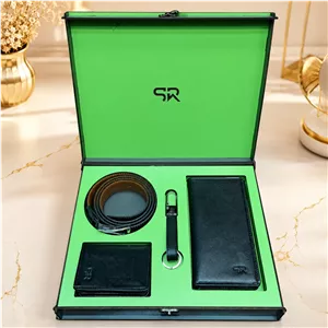 ست هدیه مردانه چرم طبیعی کیف و کمربند طرح فلوتر SR