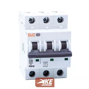 کلید مینیاتوری AC سه پل 50 آمپر 6kA تیپ C رعد مدل RB/M-3P-50A