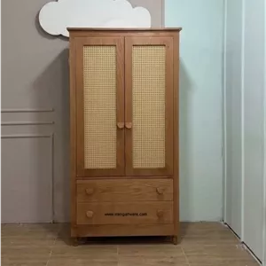 کمد ایکیایی چوبی حصیری  با دو کشو  ساده