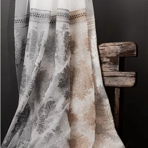 پرده تور پایین حاشیه طرح گل داماس از برند بریلنت