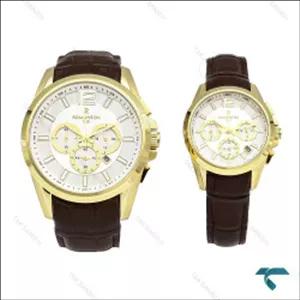 ساعت مچی رومانسون ست طلایی بند چرم قهوه ای Romanson-5940-S