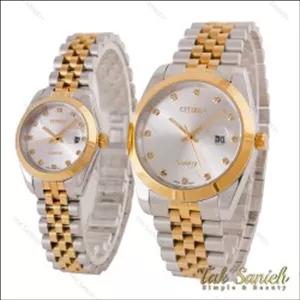 ساعت ست سیتیزن کلاسیک دورنگ طلایی صفحه سیلور Citizen-5661-S