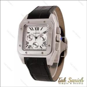 ساعت کارتیه سانتوس 100 مردانه سه موتوره بند چرم مشکی Cartier-5681-G