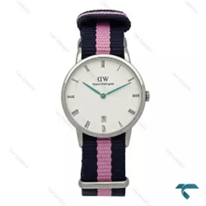 ساعت مچی دنیل نقره ای صفحه سفید بند برزنت صورتی سرمه ای DW-7237-L
