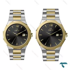 ساعت مچی ست انزو EC-608TBS دورنگ طلایی صفحه مشکی Enzo-8084-S