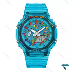 ساعت جیشاک GA2100 مردانه آبی شیشه ای صفحه آبرنگ GShock-8382-G