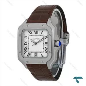 ساعت کارتیه Santos De Cartier مردانه نقره ای بند چرم قهوه ای Cartier-7309-G