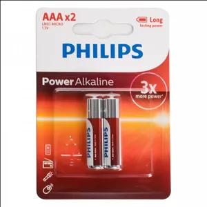 باتری نیم قلمی PHILIPS مدل Power Alkaline 1.5V LR03P2B/97 AAA (کارتی 2 تایی)