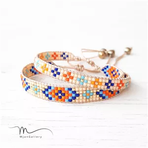 M0016 _ دستبند کرم، نارنجی و آبی 5 رج 3 رج ( منجوق میوکی )