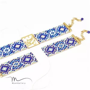 M0288 _ دستبند نیمه آماده، آبی کاربنی طلایی ، 2 سانت 13 رج ( منجوق میوکی )