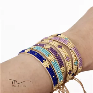 M0300 _ دستبند های باریک بنفش و آبی، 3 رج ( منجوق میوکی )