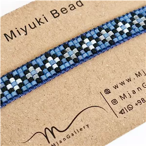 M0737 _ دستبند میوکی ابریشمی آبی سفید مشکی 5 رج ( منجوق میوکی )