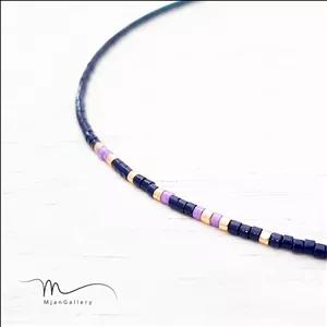 M0036 _ گردنبند کوتاه، چوکر، مورس سرمه ای 1 رج ( منجوق میوکی )