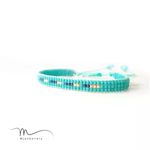 M0055 _ دستبند مورس فیروزه ای 3 رج  ( منجوق میوکی )