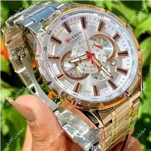 ساعت مچی مردانه کارن 8363 نقره ای-رزگلد (کورن CURREN) سه موتور فعال