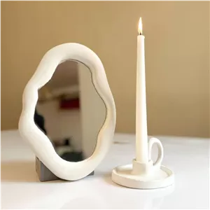 آینه دفرمه رومیزی مدل بهار با شمعدان نورا | آینه رومیزی بتنی