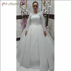لباس عروس پوشیده کریستال دوزی پارچه توپکی