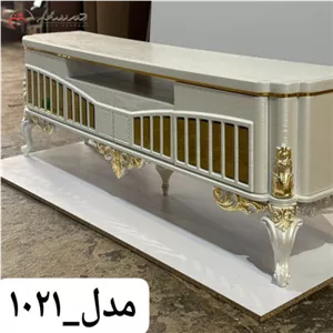 میز تلویزیون چوبی لاکچری با نوار طلایی در انواع رنگبندی