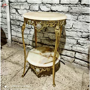 میز خاطره و تلفن برنزی دو طبقه مدل نیم تاج و نگین دار