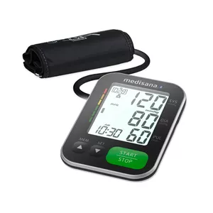 فشارسنج دیجیتال بازویی مدیسانا مدل BU 570B با صفحه نمایش LCD بزرگ و نور پس‌زمینه، حافظه 120 عددی برای 2 کاربر، تشخیص آریتمی، انت