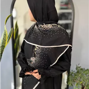 روسری سوپرنخ زنانه | حاشیه گلستان ریز، رنگ مشکی