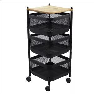 جا سیب زمینی و پیازی مربع توری چوبی آسمان مدل 3 طبقه متحرک چرخ دار 322