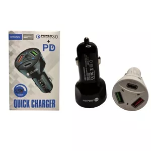 شارژر فندکی ۳ پورت ۵۵ وات شارژ معمولی با دو خروجی USB و یک خروجی PD