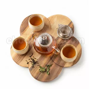 سینی سرو طرح گل ۵ پر چوب گردو ۲۹ سانتی‌متری کد 388