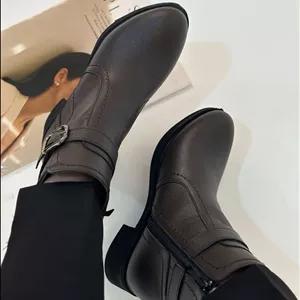 نیم بوت پاشنه 5 سانت زیپ دار قهوه ای با ارسال رایگان