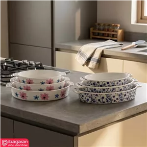 ست 3 عددی مرغ خوری بیضی طرح گل شکوفه آبی و گل بهاری