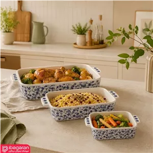مرغ خوری مستطیل طرح گل شکوفه آبی