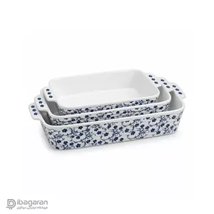 ست 3 عددی مرغ خوری مستطیل طرح گل شکوفه آبی و گل بهاری