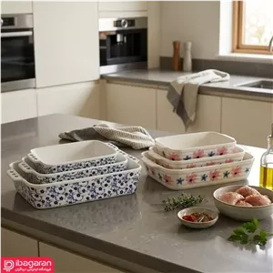 ست 3 عددی مرغ خوری مستطیل طرح گل شکوفه آبی و گل بهاری
