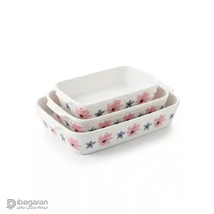 ست 3 عددی مرغ خوری مستطیل طرح گل شکوفه آبی و گل بهاری