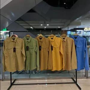 پیراهن کتان لی مردانه آستین بلند دو جیب پارچه ترک