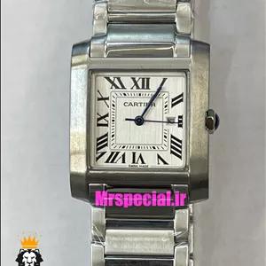 ساعت کارتیه مردانه مدل تانک کوارتز استیل صفحه سفید Cartier Tank Française 021330