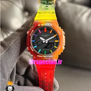 ساعت کاسیو جیشاک شیشه ای هفت رنگ صفحه مشکی Casio g-shock GA-2100 021692