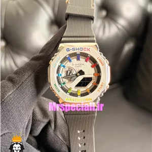ساعت کاسیو جیشاک بند رابر مشکی قاب استیل صفحه نقره ای Casio g-shock GA-2100 021687