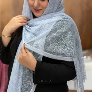 شال وارداتی توری طرح برگ | شال مجلسی شیک و سبک، مناسب هر استایل زیبا، با قواره بزرگ ۱۹۵×۷۰