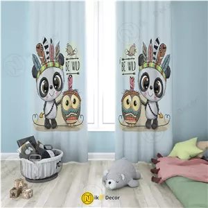 پرده اتاقخواب کودک طرح پاندا و جغد
