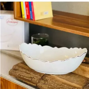 ،کشکول موج لب طلا چینی برند لیمون ابعاد ۲۲در۳۴در ارتفاع